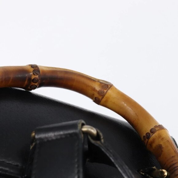 GUCCI Bamboo Backpack Leather Navy Gold 003 2058 0016 Auth gh884 - Picture 9 of 16